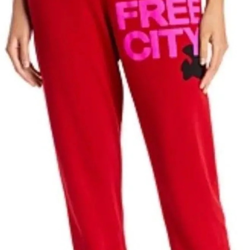 Freecity Women's Red Joggers with Pink Logo